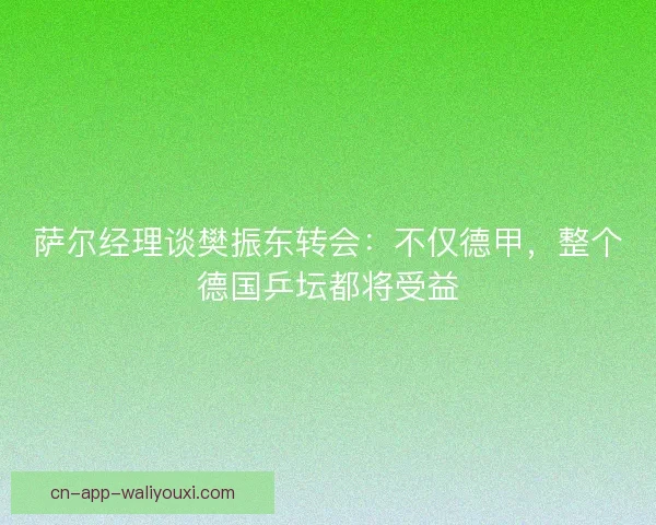 萨尔经理谈樊振东转会：不仅德甲，整个德国乒坛都将受益